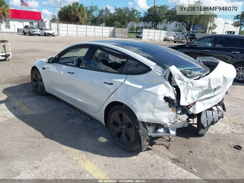 2021 TESLA MODEL 3 VIN 5YJ3E1EB6MF948070 — фото 3