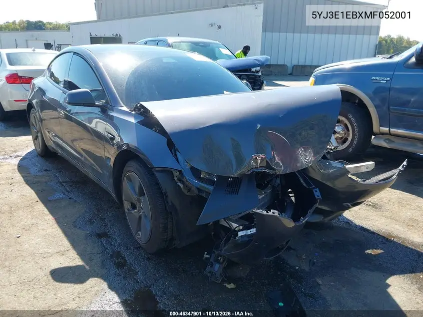 TESLA MODEL 3 2021, VIN 5YJ3E1EBXMF052001