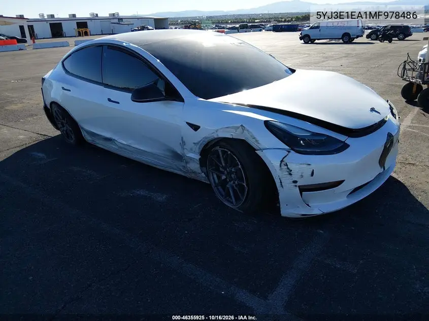TESLA MODEL 3 2021, VIN 5YJ3E1EA1MF978486
