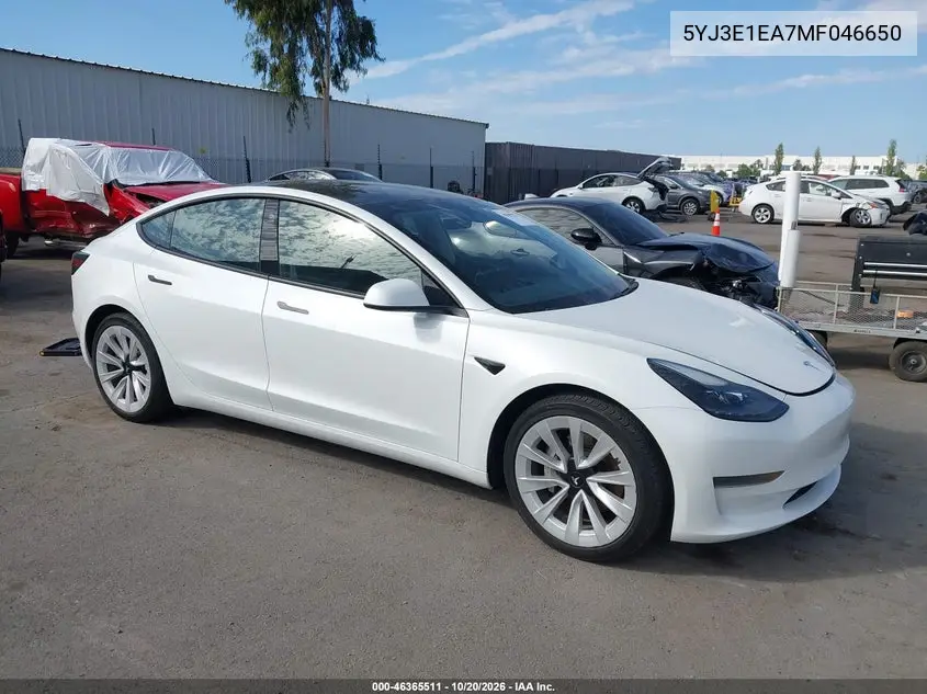 TESLA MODEL 3 2021, VIN 5YJ3E1EA7MF046650