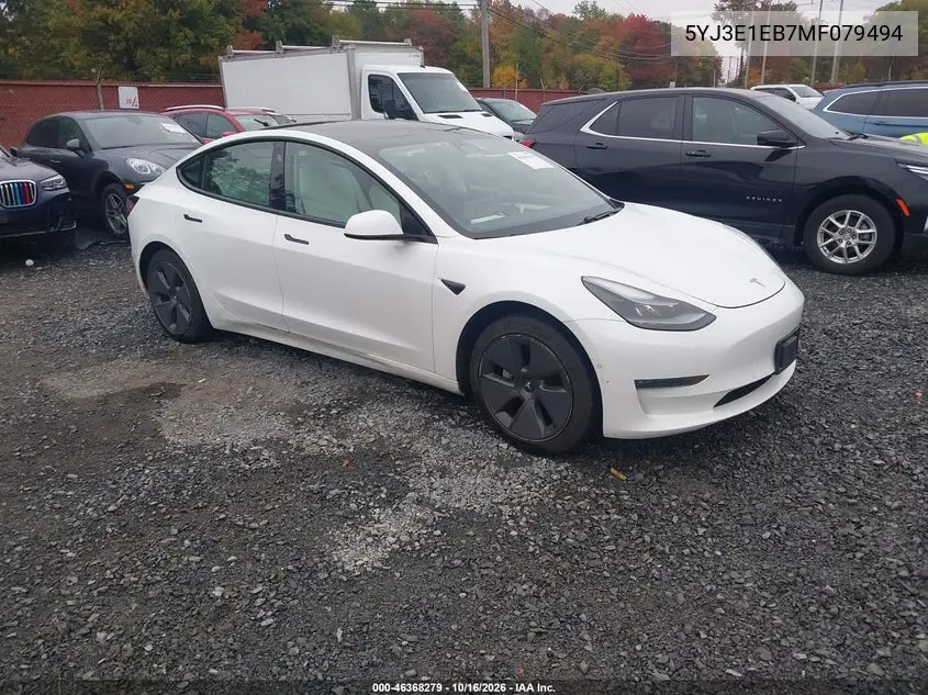 TESLA MODEL 3 2021, VIN 5YJ3E1EB7MF079494