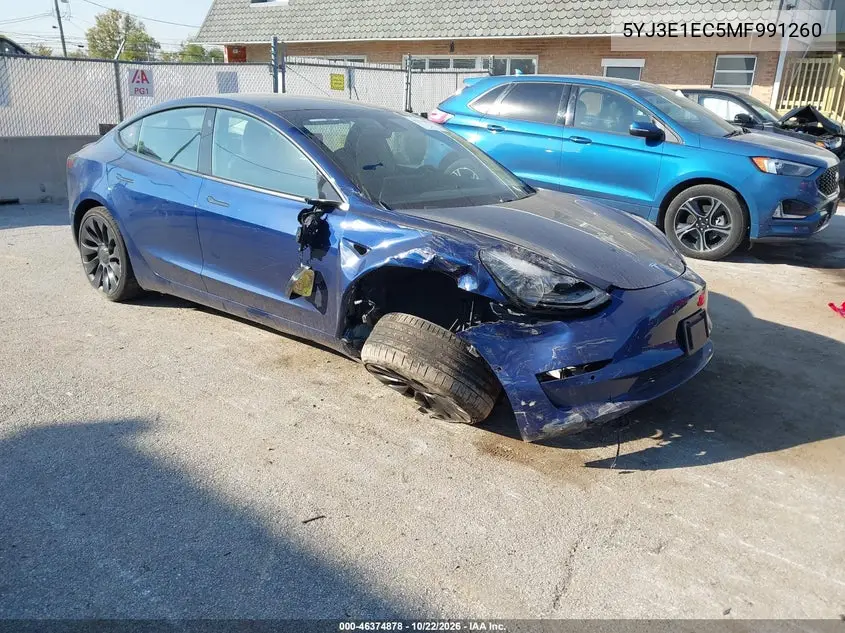 TESLA MODEL 3 2021, VIN 5YJ3E1EC5MF991260