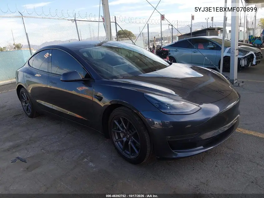 TESLA MODEL 3 2021, VIN 5YJ3E1EBXMF070899