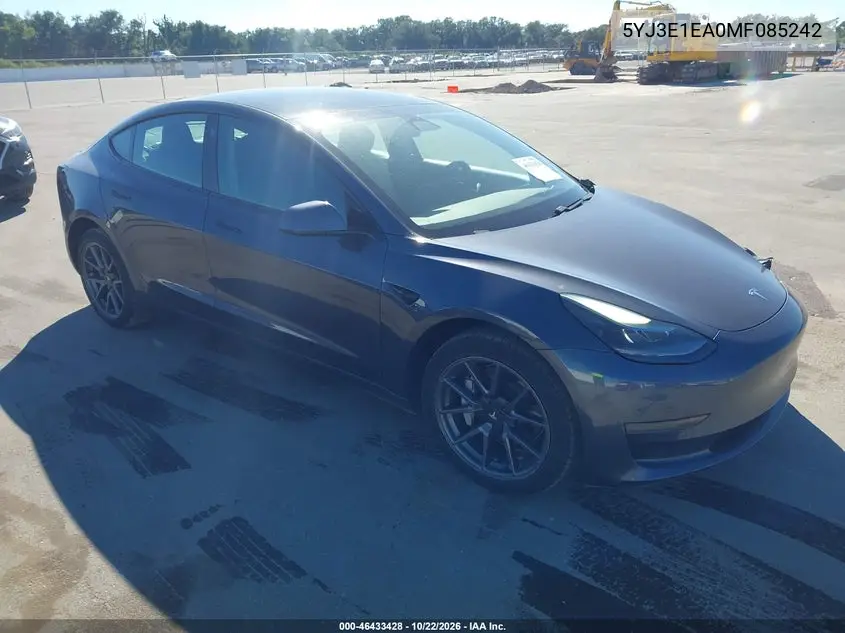 TESLA MODEL 3 2021, VIN 5YJ3E1EA0MF085242