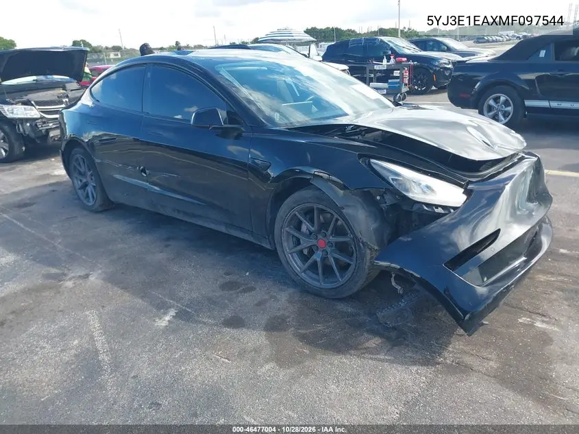 TESLA MODEL 3 2021, VIN 5YJ3E1EAXMF097544