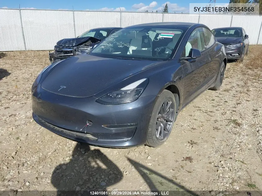 2022 TESLA MODEL 3 VIN 5YJ3E1EB3NF354568 — фото 2