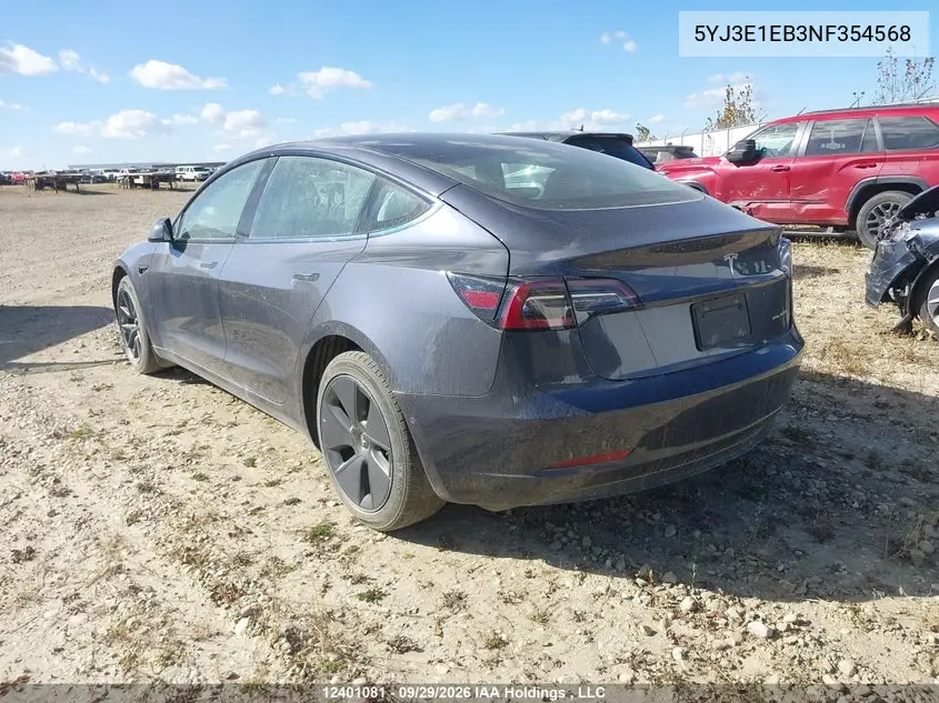 2022 TESLA MODEL 3 VIN 5YJ3E1EB3NF354568 — фото 3