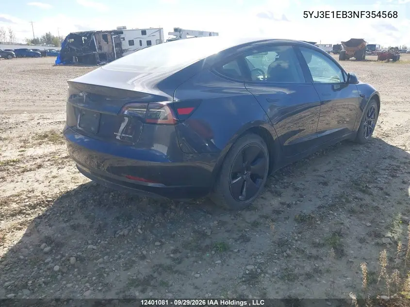 2022 TESLA MODEL 3 VIN 5YJ3E1EB3NF354568 — фото 4