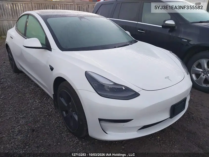 TESLA MODEL 3 2022, VIN 5YJ3E1EA3NF355582