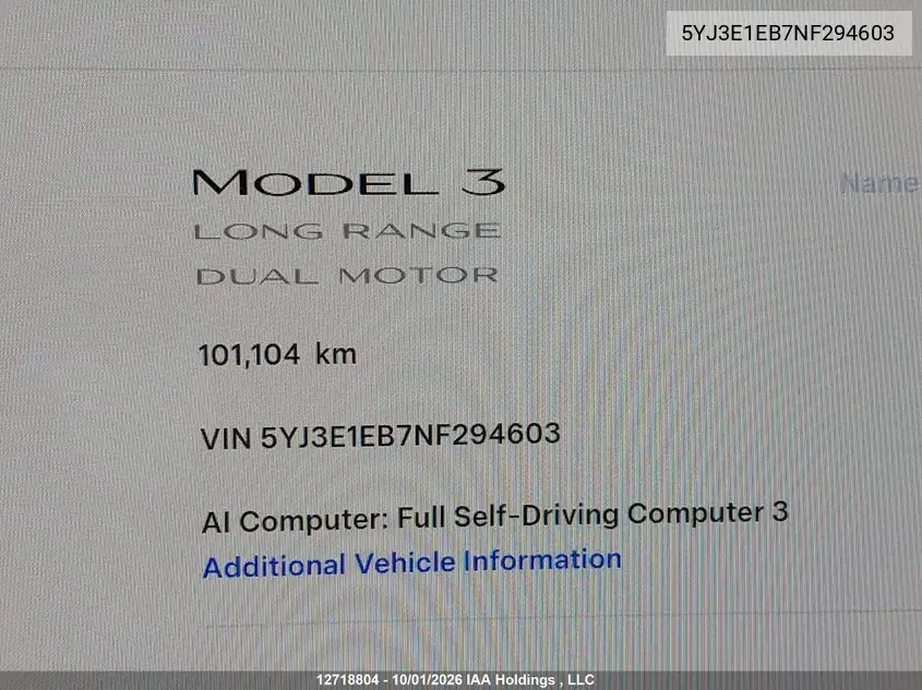 2022 TESLA MODEL 3 VIN 5YJ3E1EB7NF294603 — фото 14
