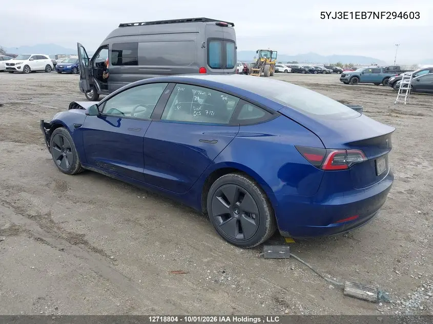 2022 TESLA MODEL 3 VIN 5YJ3E1EB7NF294603 — фото 3