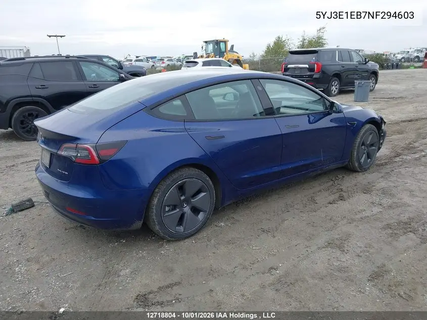 2022 TESLA MODEL 3 VIN 5YJ3E1EB7NF294603 — фото 4