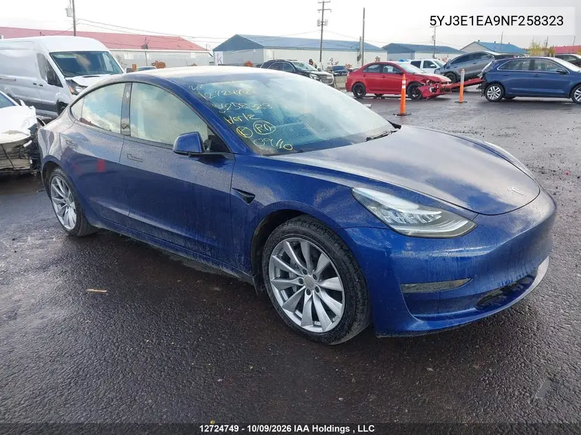 TESLA MODEL 3 2022, VIN 5YJ3E1EA9NF258323