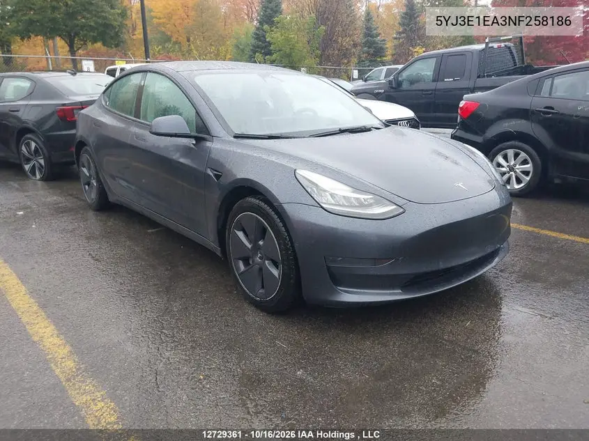 TESLA MODEL 3 2022, VIN 5YJ3E1EA3NF258186