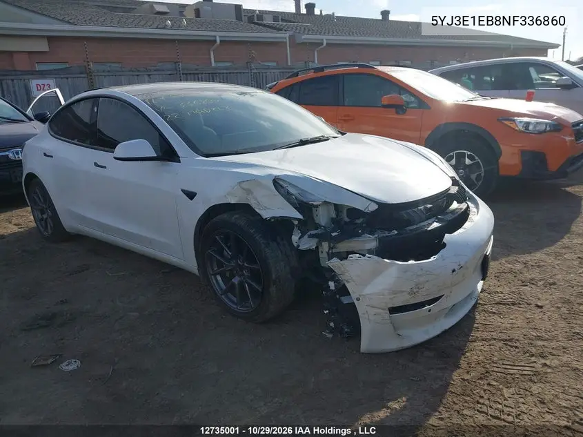 TESLA MODEL 3 2022, VIN 5YJ3E1EB8NF336860
