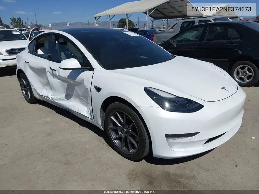 TESLA MODEL 3 2022, VIN 5YJ3E1EA2NF374673