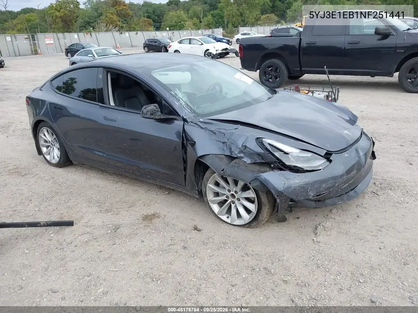 TESLA MODEL 3 2022, VIN 5YJ3E1EB1NF251441