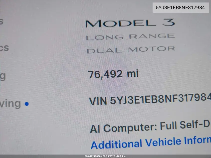 2022 TESLA MODEL 3 VIN 5YJ3E1EB8NF317984 — фото 15