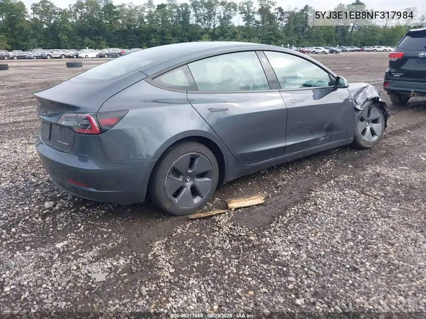 2022 TESLA MODEL 3 VIN 5YJ3E1EB8NF317984 — фото 4