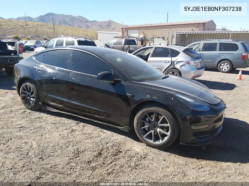 TESLA MODEL 3 2022, VIN 5YJ3E1EB0NF307238