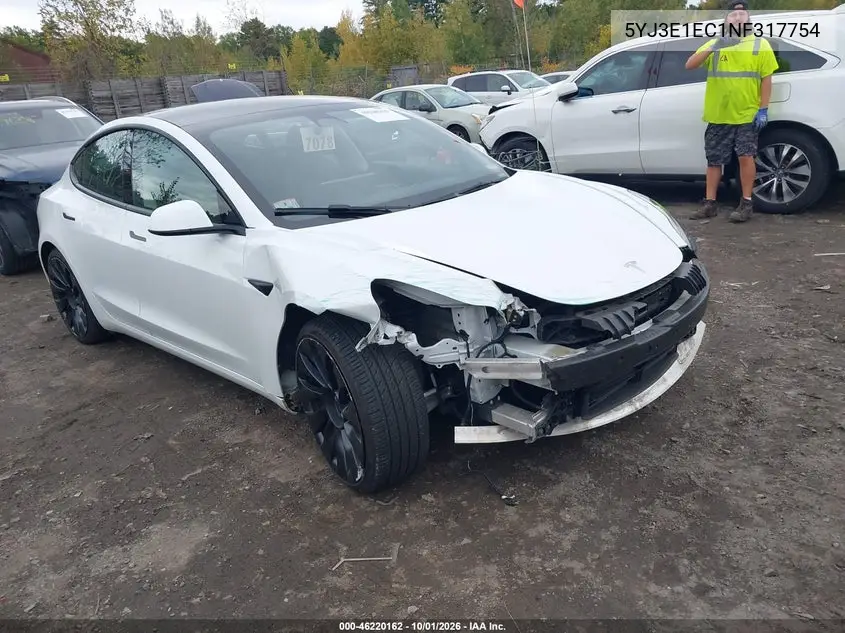 TESLA MODEL 3 2022, VIN 5YJ3E1EC1NF317754