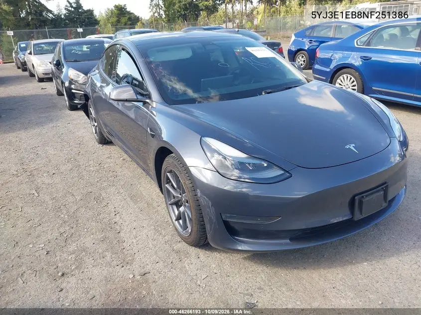 TESLA MODEL 3 2022, VIN 5YJ3E1EB8NF251386