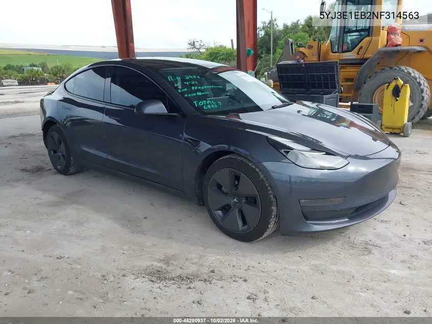 TESLA MODEL 3 2022, VIN 5YJ3E1EB2NF314563