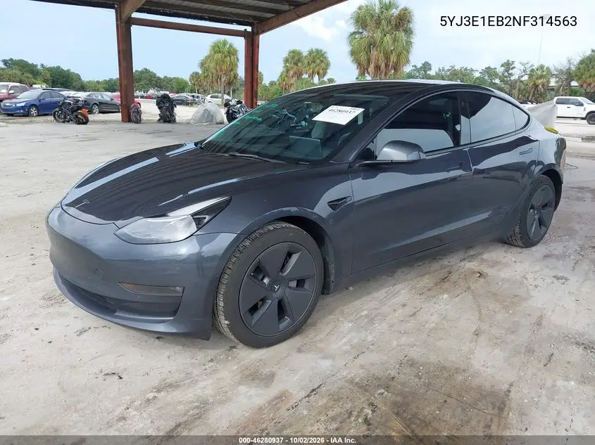 2022 TESLA MODEL 3 VIN 5YJ3E1EB2NF314563 — фото 2