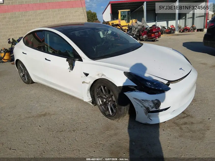 TESLA MODEL 3 2022, VIN 5YJ3E1EB1NF324565