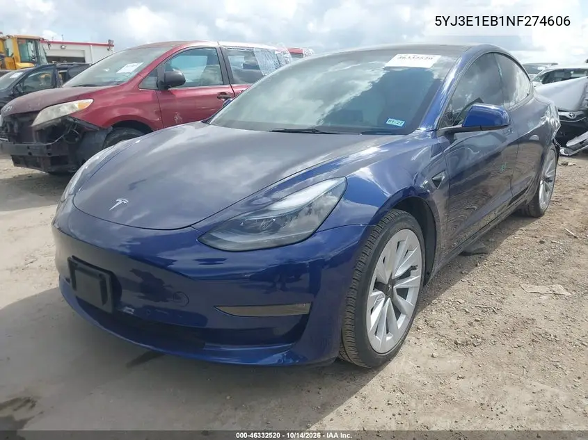 2022 TESLA MODEL 3 VIN 5YJ3E1EB1NF274606 — фото 2