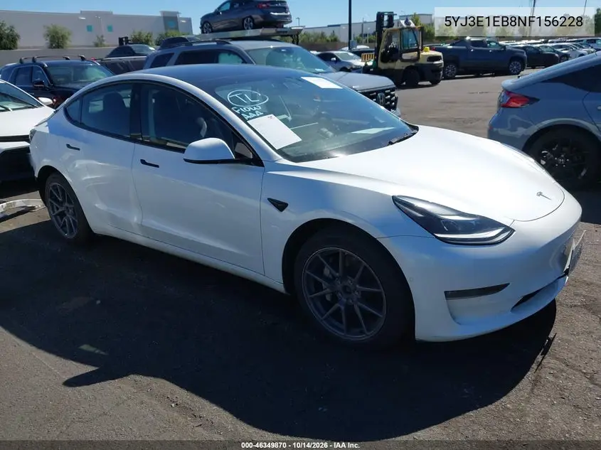 TESLA MODEL 3 2022, VIN 5YJ3E1EB8NF156228