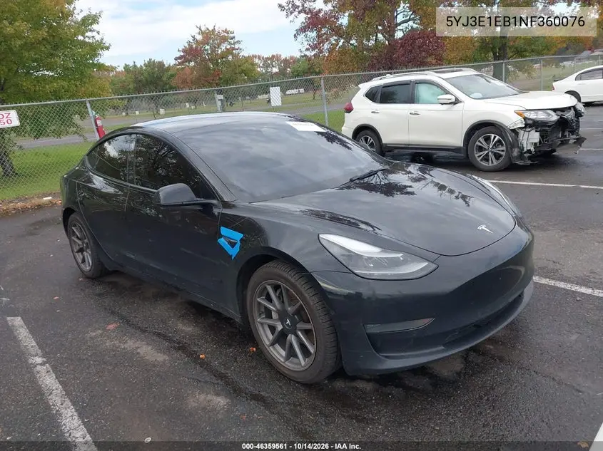 TESLA MODEL 3 2022, VIN 5YJ3E1EB1NF360076