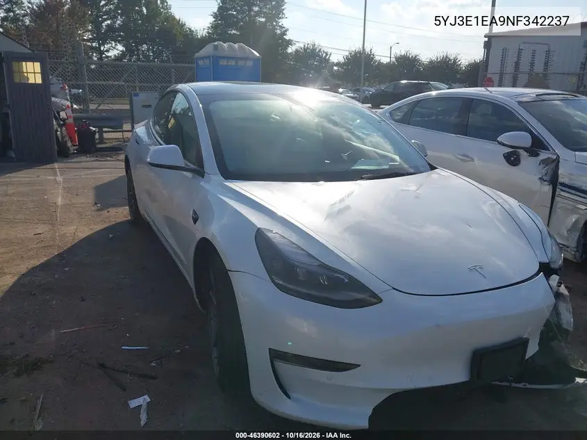 TESLA MODEL 3 2022, VIN 5YJ3E1EA9NF342237