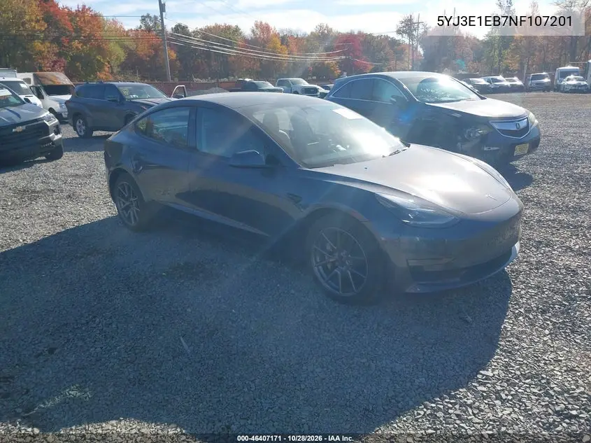TESLA MODEL 3 2022, VIN 5YJ3E1EB7NF107201
