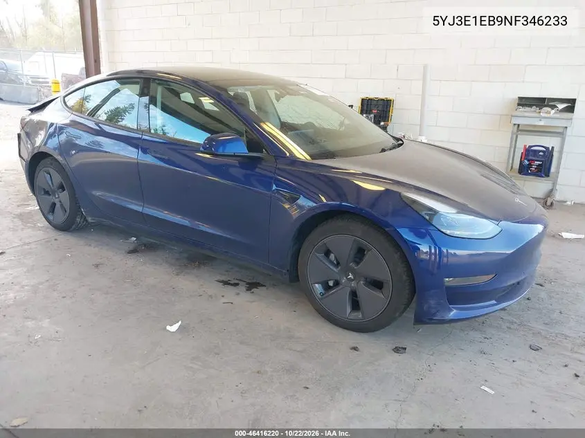 TESLA MODEL 3 2022, VIN 5YJ3E1EB9NF346233