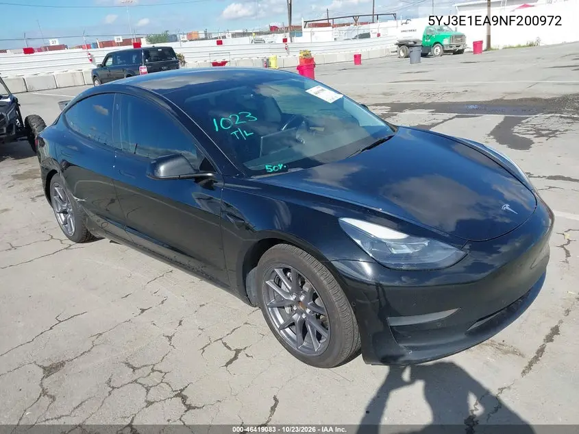 TESLA MODEL 3 2022, VIN 5YJ3E1EA9NF200972