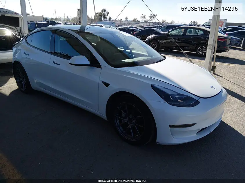 TESLA MODEL 3 2022, VIN 5YJ3E1EB2NF114296