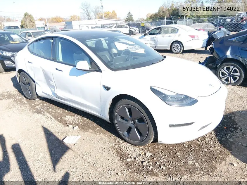 TESLA MODEL 3 2022, VIN 5YJ3E1EB2NF194022