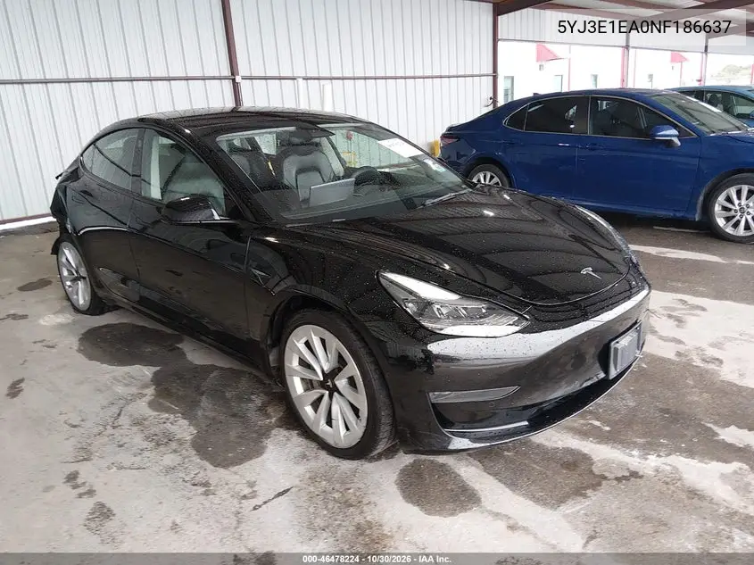 TESLA MODEL 3 2022, VIN 5YJ3E1EA0NF186637