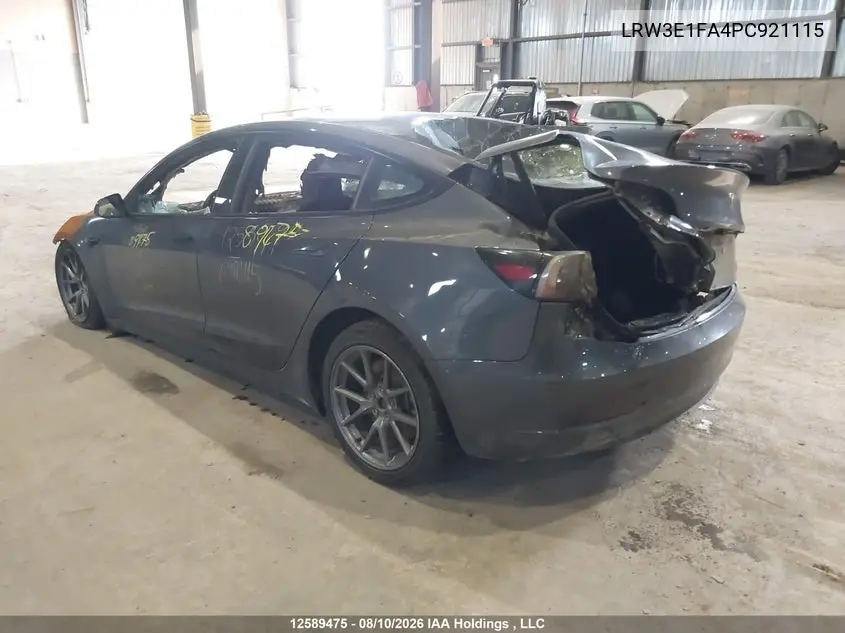 2023 TESLA MODEL 3 VIN LRW3E1FA4PC921115 — фото 3
