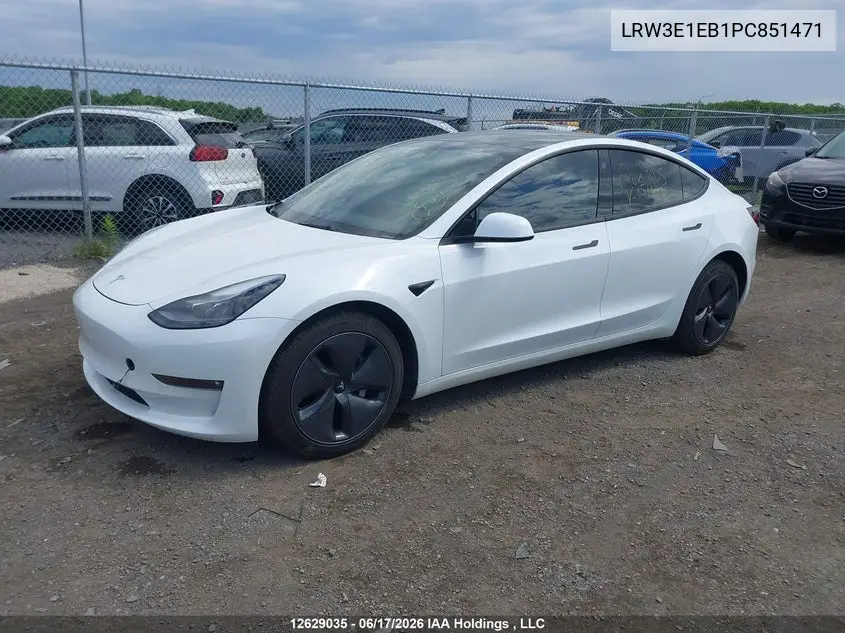 2023 TESLA MODEL 3 VIN LRW3E1EB1PC851471 — фото 2