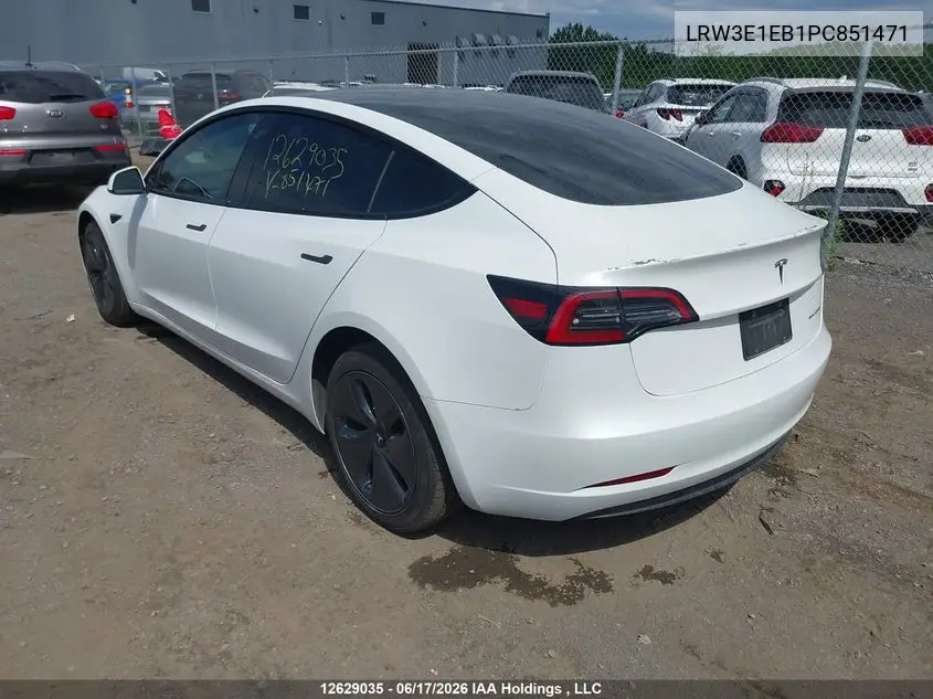 2023 TESLA MODEL 3 VIN LRW3E1EB1PC851471 — фото 3