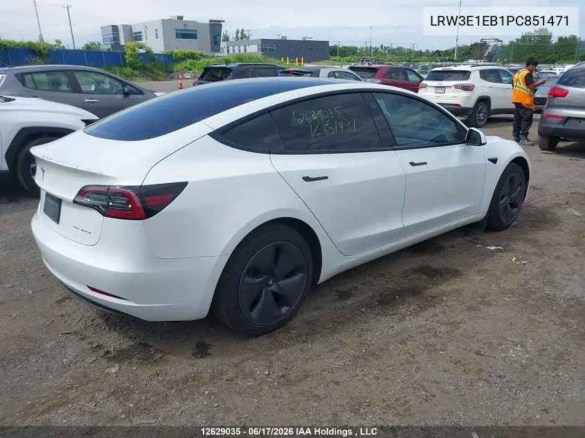 2023 TESLA MODEL 3 VIN LRW3E1EB1PC851471 — фото 4