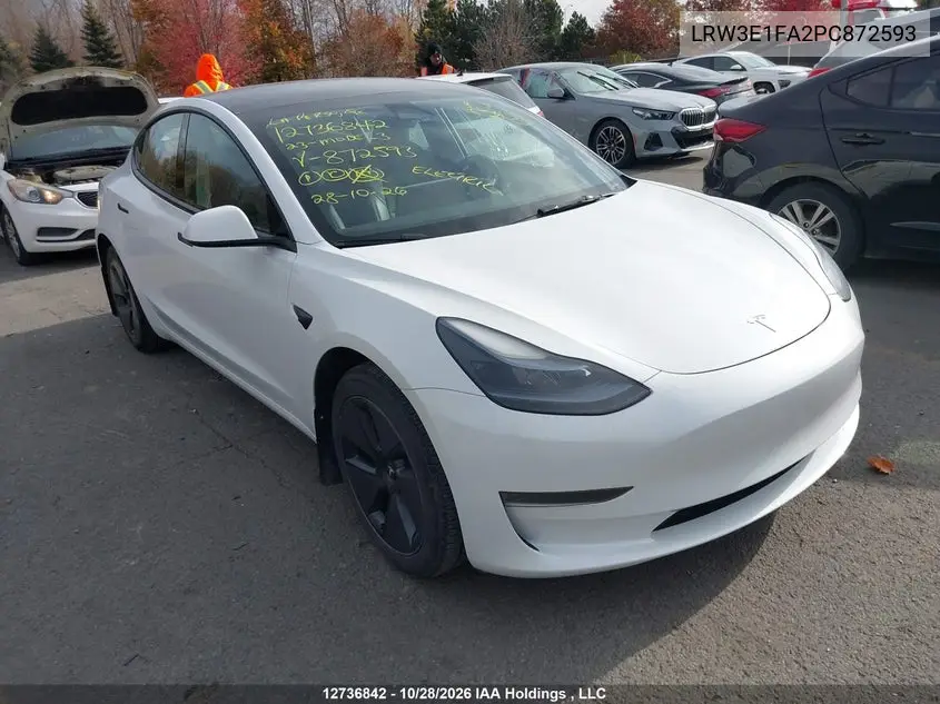 TESLA MODEL 3 2023, VIN LRW3E1FA2PC872593