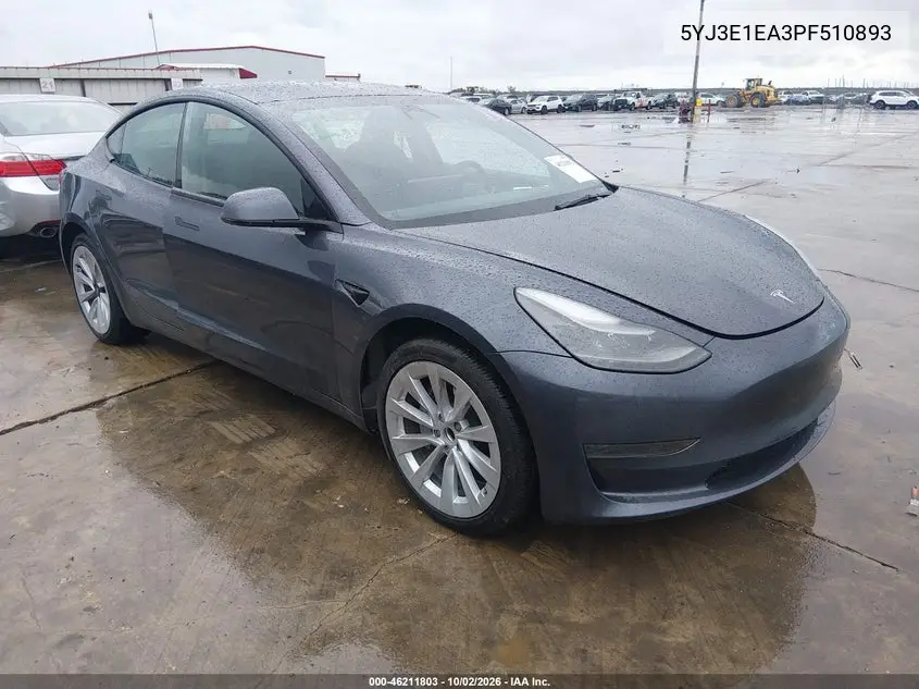 TESLA MODEL 3 2023, VIN 5YJ3E1EA3PF510893