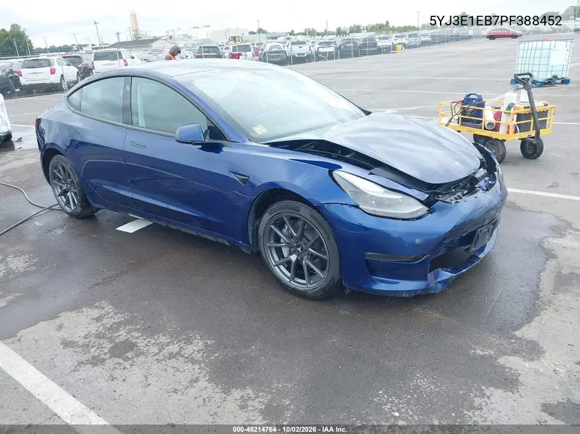 TESLA MODEL 3 2023, VIN 5YJ3E1EB7PF388452