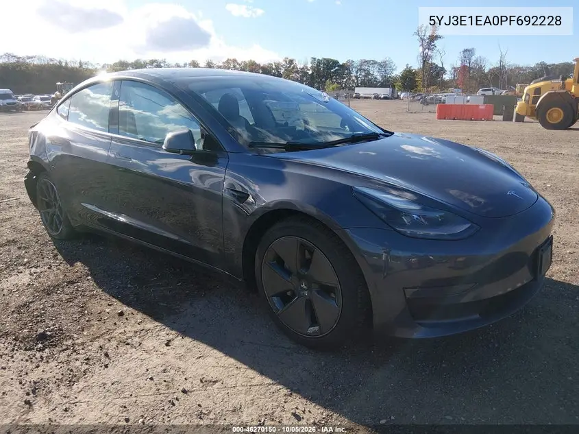 TESLA MODEL 3 2023, VIN 5YJ3E1EA0PF692228