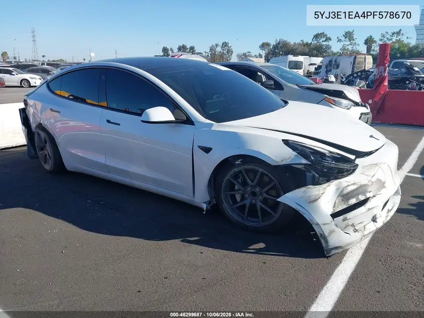 TESLA MODEL 3 2023, VIN 5YJ3E1EA4PF578670