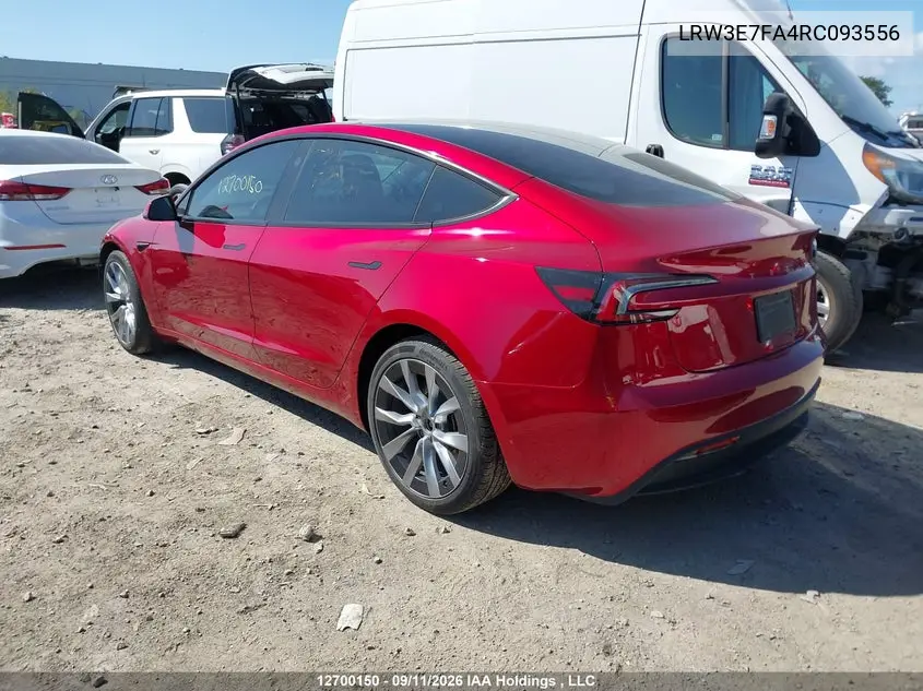 2024 TESLA MODEL 3 VIN LRW3E7FA4RC093556 — фото 3