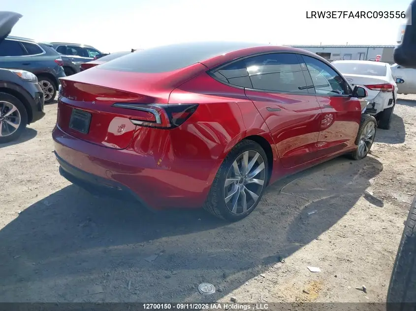 2024 TESLA MODEL 3 VIN LRW3E7FA4RC093556 — фото 4